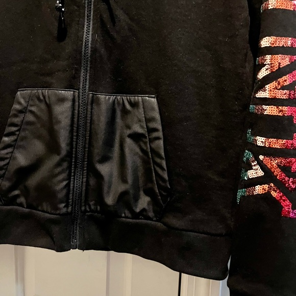 Pink VS sweatshirt with holographic glittery sequins and hoodie - Picture 3 of 16